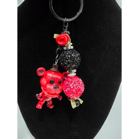 Handmade Reworked Red Bear Bag Charm Keychain - Picture 8 of 8